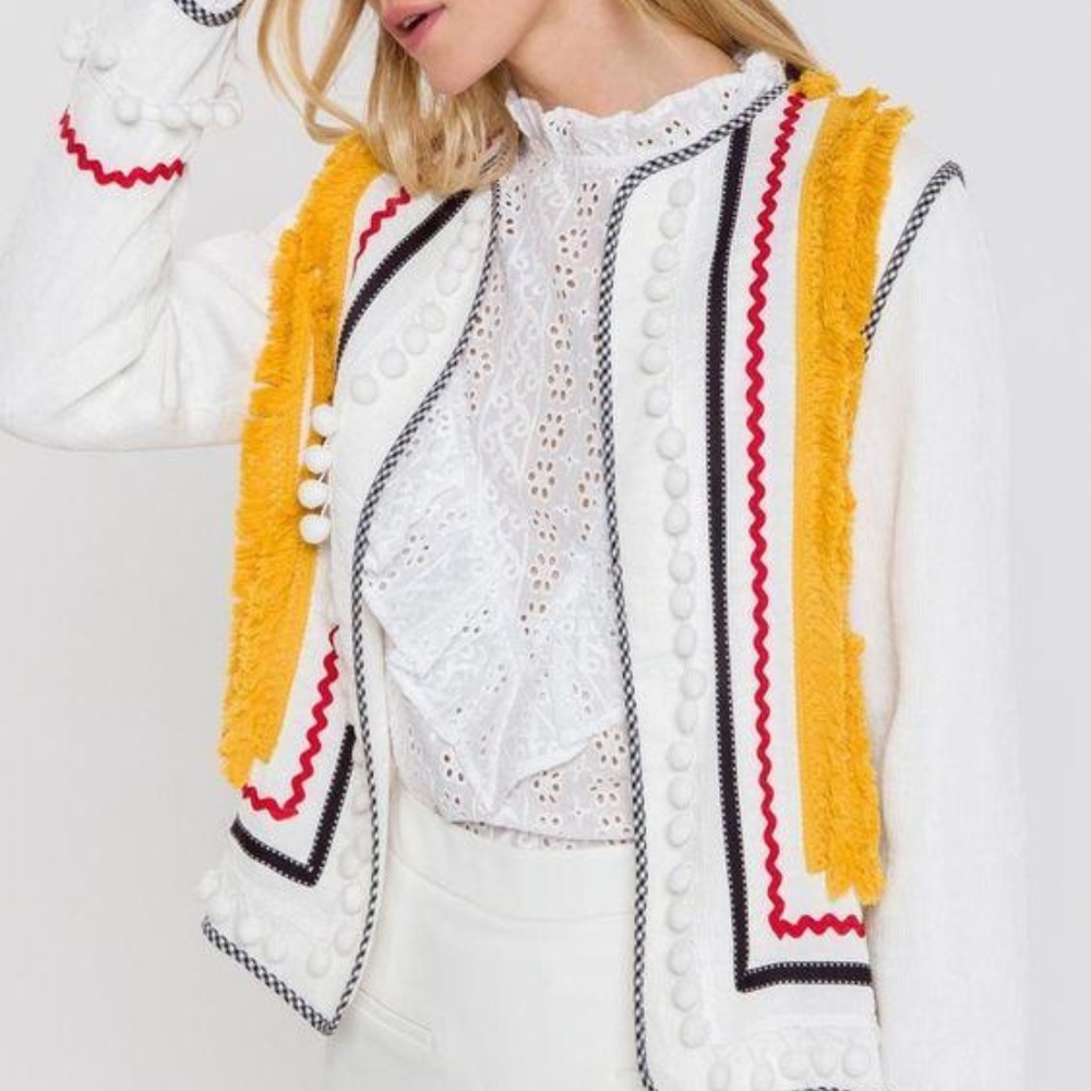 English Factory Corduroy Jacket with Pom Poms